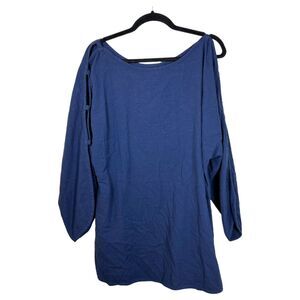 Soft Surroundings Navy Blue Gauzy Long Sleeve Lagenlook Blouse Women's Size XL